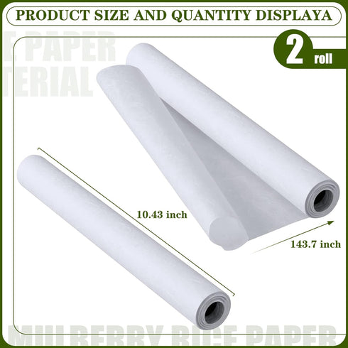 2 Rolls 10.43 x 287.4 Inch of Mulberry Paper Traditional Handmade Rice Paper Decoupage Papers Roll Natural Decoupage Tissue Paper Origami Paper Ro...