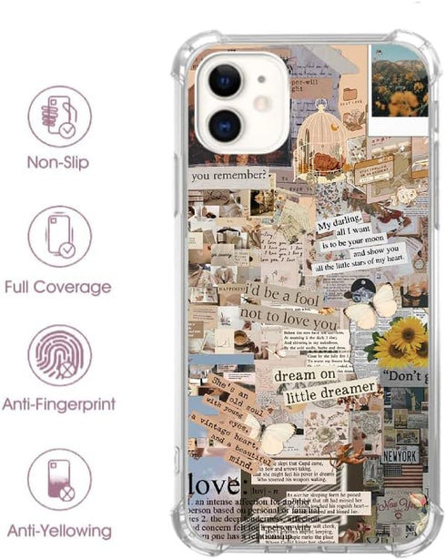 Vintage Collage Aesthetic Case Compatible with iPhone 11, Newspaper Quotes Case for Girl Women Men, Unique Soft TPU Bumper Case Cover...