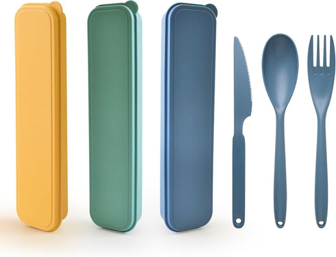 Large Reusable Utensils Set with Case, 3 Sets Travel Utensils with Case, Portable Knife Fork and Spoon Set for Lunch Box Camping Picnic Work or Da...