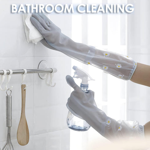 Dishwashing Cleaning Gloves 3 Pairs-Reusable Rubber Gloves Non-Slip Laundry Kitchen Gardening Household Gloves(Long Cuff)...