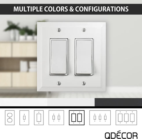 Questech Decor Double Rocker Light Switch Cover, 2-Gang Electrical Wall Plate, Double Switch Standard Size GFCI Receptacle Cover, Decorative Bevel...