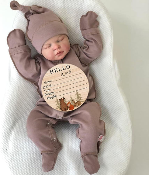 Personalized DIY Wood Birth Announcement Card Round for Newborn Baby I'm Here Wooden Plaque for Baby Name and Birth Detail (Style 3)...