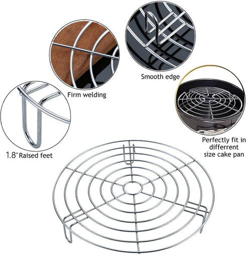 5.5 Inch Cooking Rack with 1.8" Height Legs Round Stainless Steel Baking and Cooling Steaming Rack Cookware Fit for Air Fryer Instant Pot Pressure...
