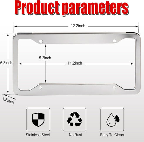 2 Pcs 4 Holes Stainless Steel License Plate Frame?Car License Plate Holder Bracket with Mount Hardware ?Screw? Caps Cover Set Car Accessories...