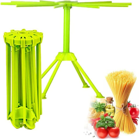 Kitchen Pasta Drying Rack Folding, iPstyle Spaghetti Drying Rack Noodle Stand with 10 Bar Handles Green...