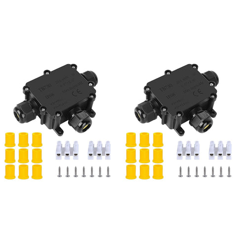 FDG Outdoor Waterproof IP68 Junction Box, 3-Way Plug Wire External Electrical Junction Box, Cable Connector Wire Diameter 4-14mm (2PCS)...