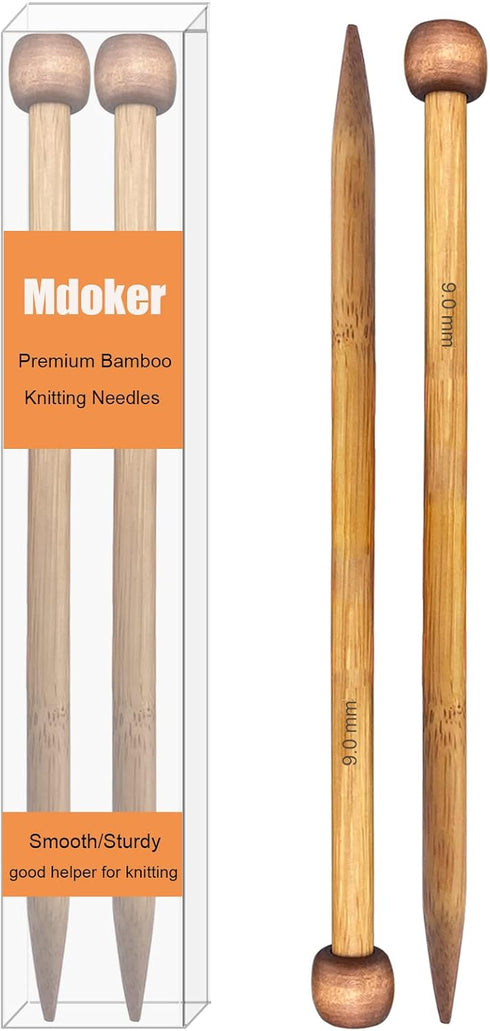 Mdoker Bamboo Knitting Needle Straight Single Pointed Sweater Knitting Needles 10-inch Length for Handmade DIY Knitting Projects,Size US 13(9mm)...