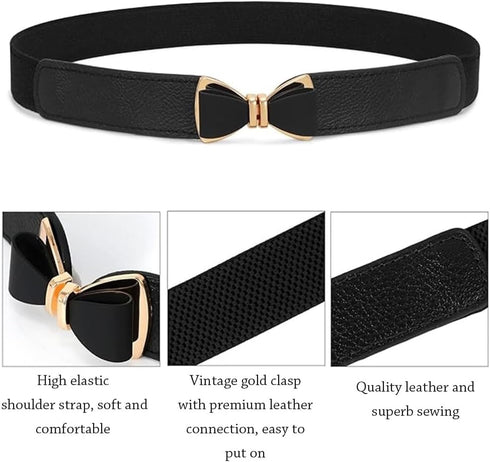 AKOAK Women's Tight Belt, Elastic Waist Buckle Belt, Artificial Leather Elastic Belt for Girls and Women, Alloy Buckle Elastic Waist Belt for Knit...