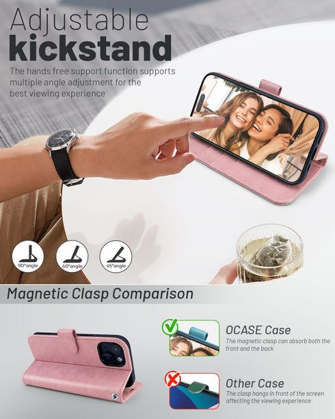 OCASE Compatible with iPhone 15 Plus Wallet Case, PU Leather Flip Folio Case with Card Holders RFID Blocking Kickstand [Shockproof TPU Inner Shell...