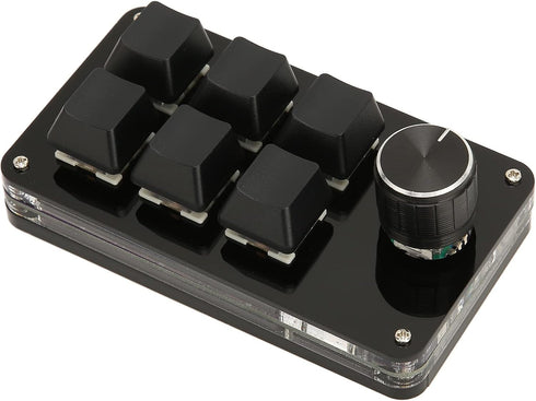 One Hand Macro Mechanical Keyboard, 6 Key Mini Keypad with Knob, DIY Programmable Keyboard for Gaming, Designers and Video Editors...