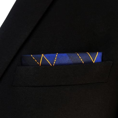 S&W SHLAX&WING Men's Pocket Square Blue Orange Geometric Large 12.6"...