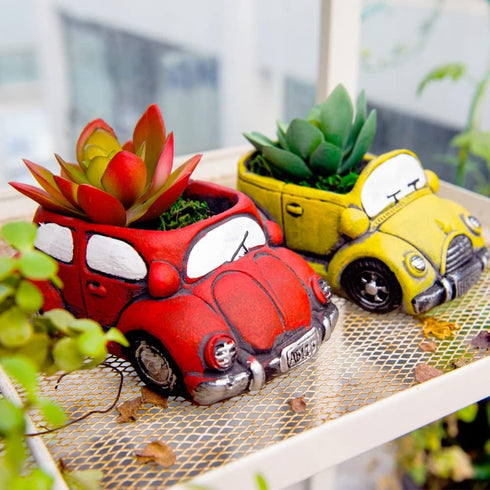 Cement Red Car Succulent Planter Flower Pots Succulent Plants Containers, Small Pot for Cactus Decor Planters for Indoor Plants...