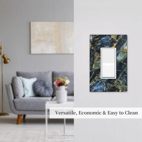 Abstract Navy Blue Marble 1 Gang Rocker/GFCI Outlet Light Switch Wall Plate Cover Faceplate Gold Grey Marble Ink Texture Decorative Faceplate Luxu...