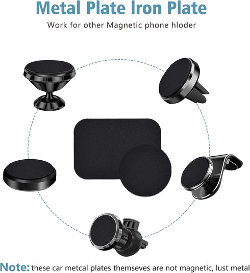 Mount Metal Plate for Cell Phone Magnet Holder Magnetic Car Mount with Strong Adhesive Sticker, 2 Round and 2 Rectangle Black......