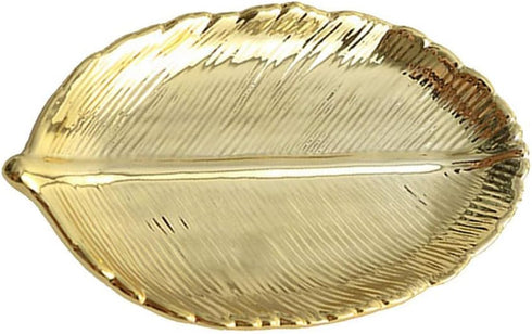 Lependor Golden Leaf Shaped Small Ceramic Jewelry Ring Dish Necklace Bracelet Holder Tray Organizer, Ceramic Decorative Trinket Dish for Wedding P...