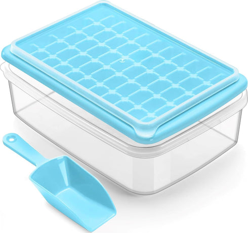 ARTLEO Ice Cube Tray with Lid and Bin for Freezer, Easy Release 55 Trapezium Ice Cube Tray with Cover, Storage Container, Scoop, Flexible Durable ...