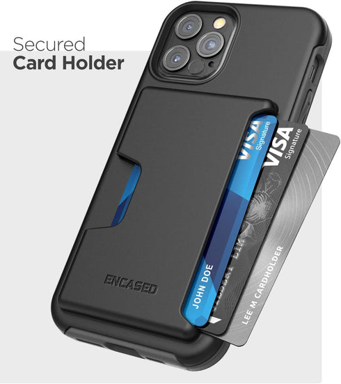 ENCASED Protective iPhone 12 Pro Max Wallet Case with Card Holder (Black)...