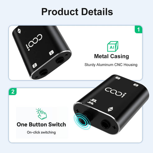 3.5mm Stereo Audio Switcher?1 in 2 Out /2 in 1 Out? with 3.5mm Audio Cable, 2 Ports AUX Audio Speaker Selector for PC Phone Laptop Headphone...