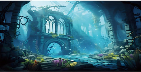 AWERT 30x18 inches Polyester Undersea Aquarium Background Ruins Aquarium Background Undersea Aquatic Plants Fish Tank Background...