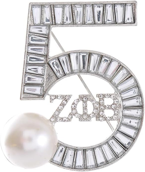 Zeta Sorority Brooch Five Numbers Greek Letters Pearl Broach Pin Black Lady Social ZPB Jewelry Gift For Finer Women...