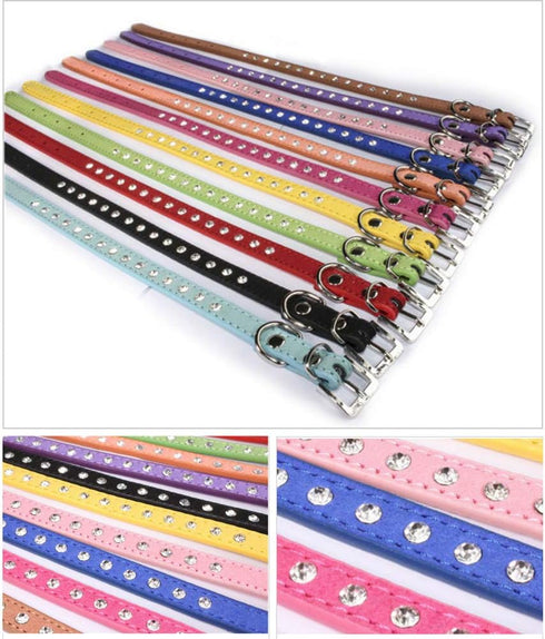 Rhinestone Dog Collar and Leash Set,Cute Dazzling Sparkling Fun Soft Suede Leather Cat Collars Crystal Diamond Pet for XXS XS Small Medium Puppy K...
