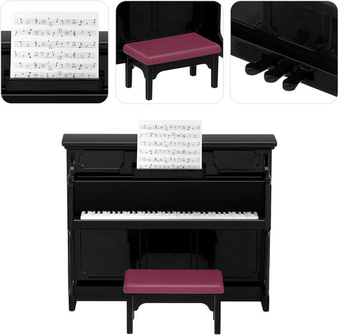 Piano Keyboard Toy for Kids Dollhouse Piano Model Miniature Stool Musical Educational Toy for Micro Landscape Fairy Garden Black...