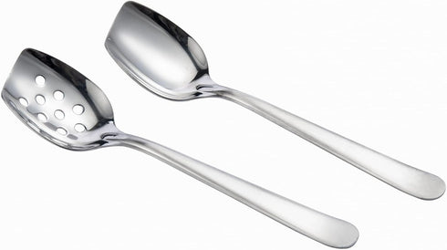 IMEEA Flat Edge Spoon 18/8 Stainless Steel Flat Bottom Serving Spoon for Cooking 8-Inch Slotted Spoon, Set of 2...