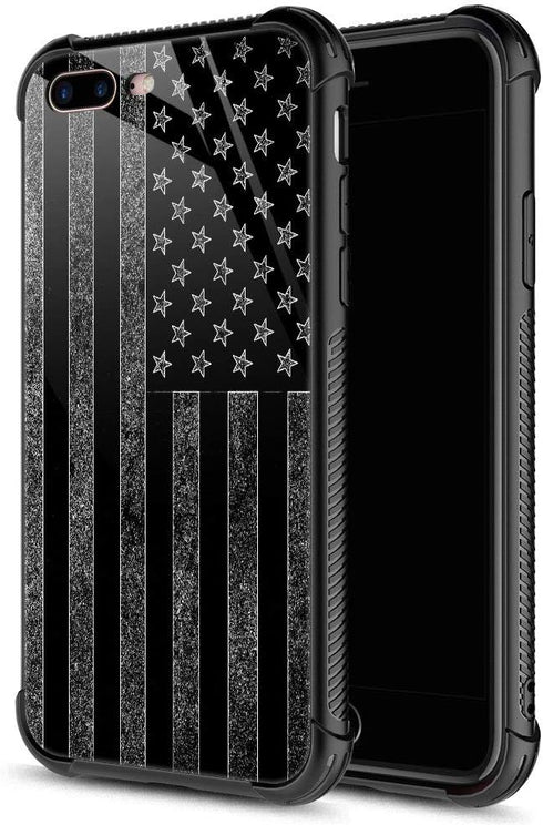 Case for iPhone 7/8/SE2, American Flag Design, Tempered Glass + Soft Silicone TPU Shock Protection...