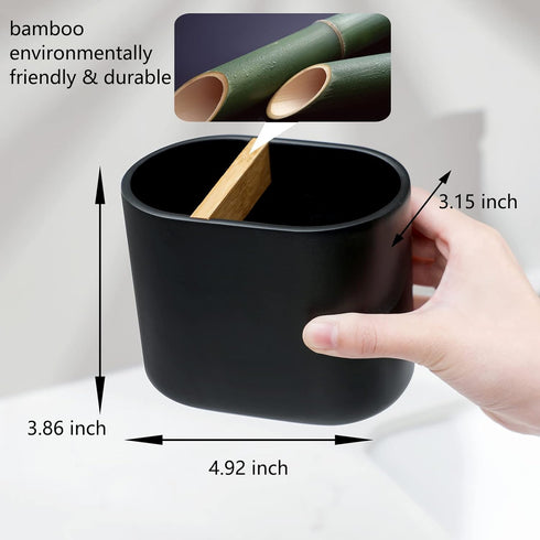 rejomiik Thick Resin Toothbrush Holders Bamboo Tooth Brushing Holder for Bathroom Countertop, Tooth Brush Storage Organizer Stand for Holds Toilet...