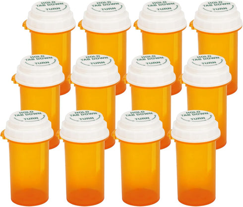 Prescription Reversible Thumb Tab Vials, Medicine Container, Pill Bottle, Prescription Pharmacy Vials Reversible Cap with Animal Pet Resistant (no...