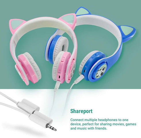 Woice Wireless Bluetooth Kids Headphones, LED Flashing Lights, Music Sharing Function, 85db Volume Limited, Over-Ear and Build-in Mic Wireless/Wir...