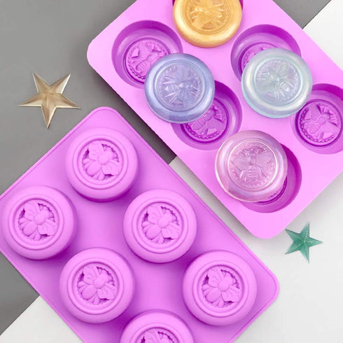 2Pcs Bee Silicone Molds Round Honeybee Silicone Mold for Making Homemade Soap, Lotion Bar, Jello, Bath Bomb, Beeswax Candle, Resin, and Baking Muf...
