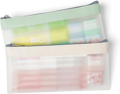 2 Pack Pencil Case Zipper Pencil Pouch, Multifunctional Clear Pen Bag Organizer Stationery Storage Bag for Office Supplies Cosmetics Makeup Travel...