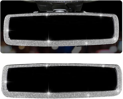 Car rearview mirror accessories, shiny rhinestone car rearview mirror, crystal diamond rearview mirror cover for men and women-white…...