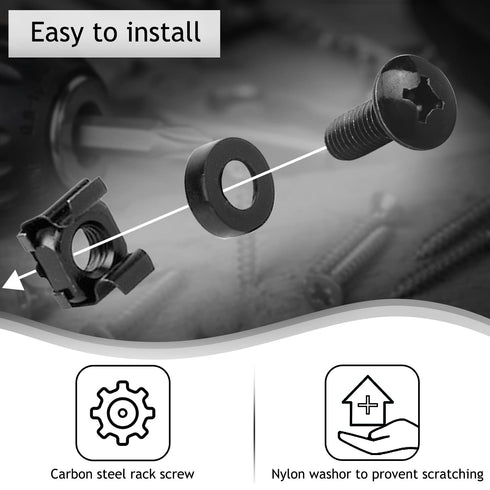 50-Pack M6 x 16mm Computer Rack Mount Cage Screws and Nuts & Washers for Rack Mount Server Cabinet, Rack Mount Screw Cage Nut - Black...