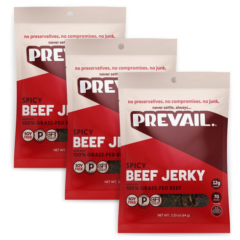 PREVAIL Spicy Grass-Fed Beef Jerky | SOY FREE | 100% Grass-Fed | Gluten Free Snacks | High Protein Snacks | Free of Preservatives | No GMO's | Pac...
