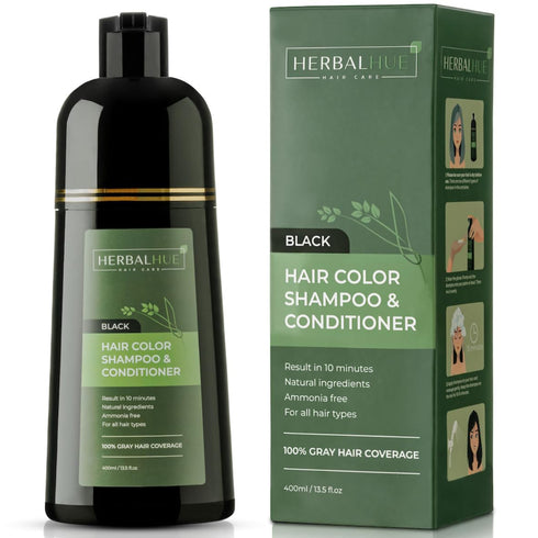 Black Hair Dye Shampoo & Conditioner, Natural Hair Dye Shampoo 3 in 1, 100% Gray Hair Coverage, Hair Color for Men & Women, 13.5 FL OZ (400 ML)...