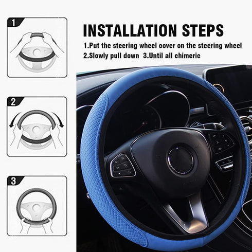 Leather Car Steering Wheel Cover, Classical Leather Automotive Steering Wheel Covers,Breathable, Non-Slip,Elastic, Universal 15 inch Steering Whee...