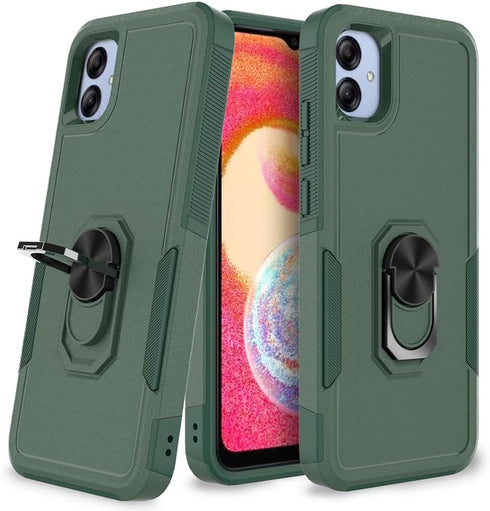 for Samsung Galaxy A04e Case with Tempered Glass Screen Protector,Dual Layer Shockproof Magnetic Kickstand Phone Case with Rotatable Ring Holder f...