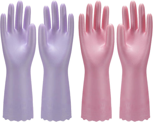 Bamllum Rubber Dishwashing Gloves - Household Cleaning Gloves for Washing Dishes with Cotton Lining, Reusable Kitchen Gloves - 2 Pairs, Long-lasti...