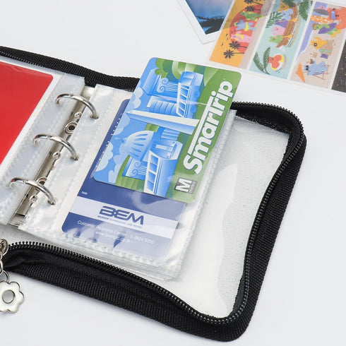 Black Mini Photocard Binder with Zipper and 25 Double-Sided Pockets for Photo Album Business Cards Postcards or Pictures (Black)...