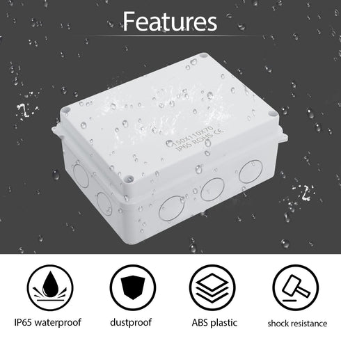LeMotech Junction Box with Reserved Holes ABS Plastic Electrical Box IP65 Waterproof Dustproof Project Enclosure for Electronics White 5.9 x 4.3 x...