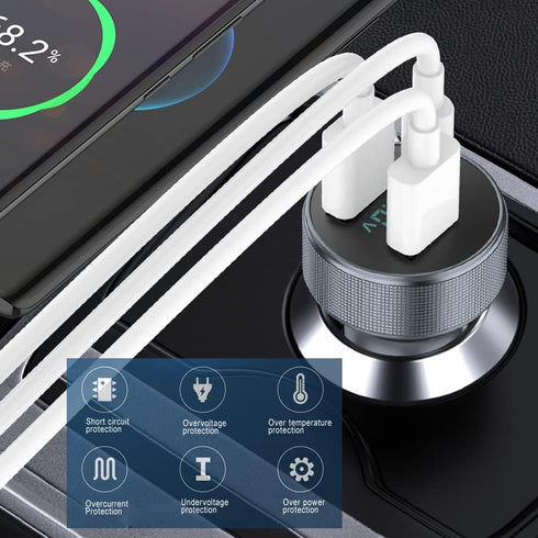 72W USB C Car Charger, 3 Ports 12V USB Charger Dual QC3.0 and 36W PD Metal Mini Fast Car Charger Adapter with LED Voltmeter for 12V~24V Vehicles (...