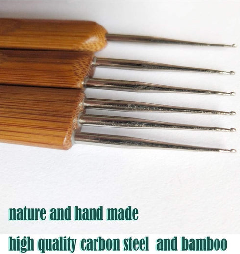 JOSDIOX Dreadlocks Crochet Hooks Tool Set,Crochet Needles for Hair Dreadlock Locks 0.75 mm Crochet Needle Steel with Bamboo Handle Good for Braid ...