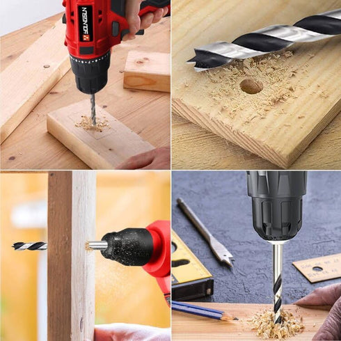 11-Pcs Wood Drill Bit Set Woodworking Brad Point Bit Set E01008...