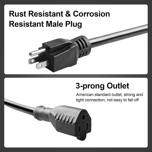 QTEATAK Male and Female Connector Extension Cord 125V 15A 2-Pole 3-Wire 50cm Female Connector and 100cm Male Straight Blade Plug with AWG12 Cables...
