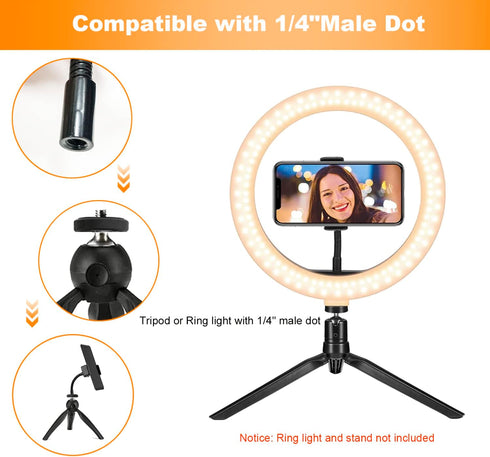Ring Light Phone Holder Universal Phone Holder for Ring Light with 1/4 and Hot Shoe Adapter, Flexible Phone Mount for RingLight and Tripod Stand...