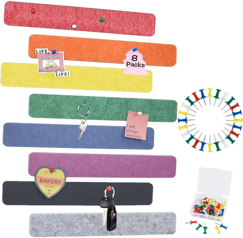 8Pcs Colour Cork Board Bar Strips with 50 Pushpins & Sticky Notes, Self-Adhesive Bulletin Board Strips No Damage for Wall, Felt Pin Board for Past...