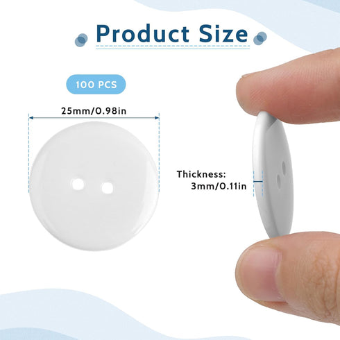 Qianyu 100pcs Buttons 2 Holes Round Resin Sewing Assorted Buttons 25mm White Button for Sewing Crafts Shirt Sweater Scrapbooking DIY Manual Button...