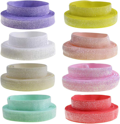 Colorful 16 Yards Ribbon Elastics Glitter Fold Over Elastic 5/8" 15mm Stretch Hair Ties Headbands for Baby Girls Hair Bow, 8 Colors, 2 Yards Each ...